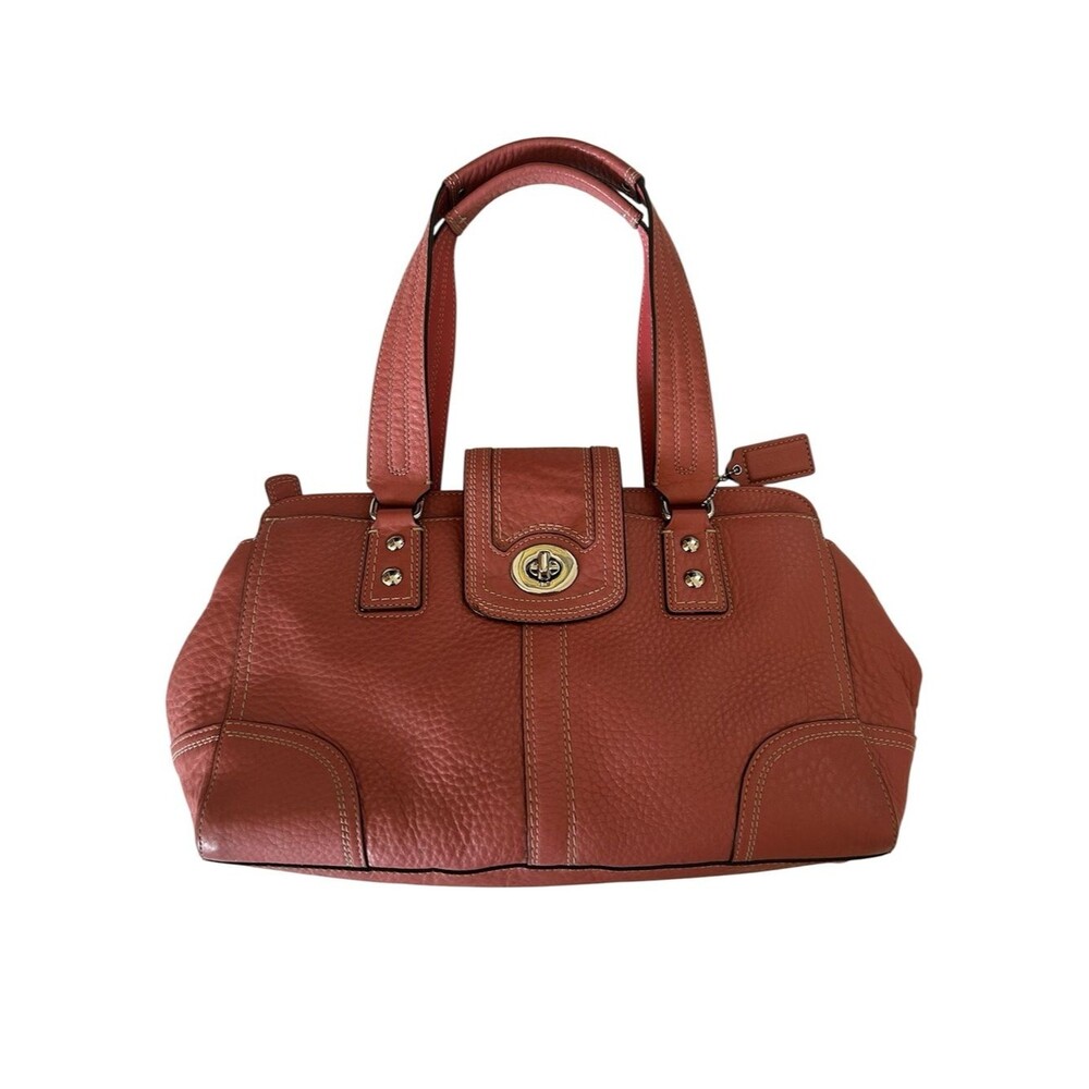 Coach F13961 Hampton Leather Satchel Handbag in Salmon